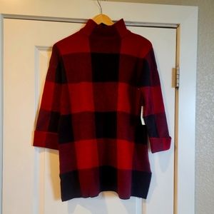 Max Studio sweater red/ black buffalo plaid 3/4 sleeve